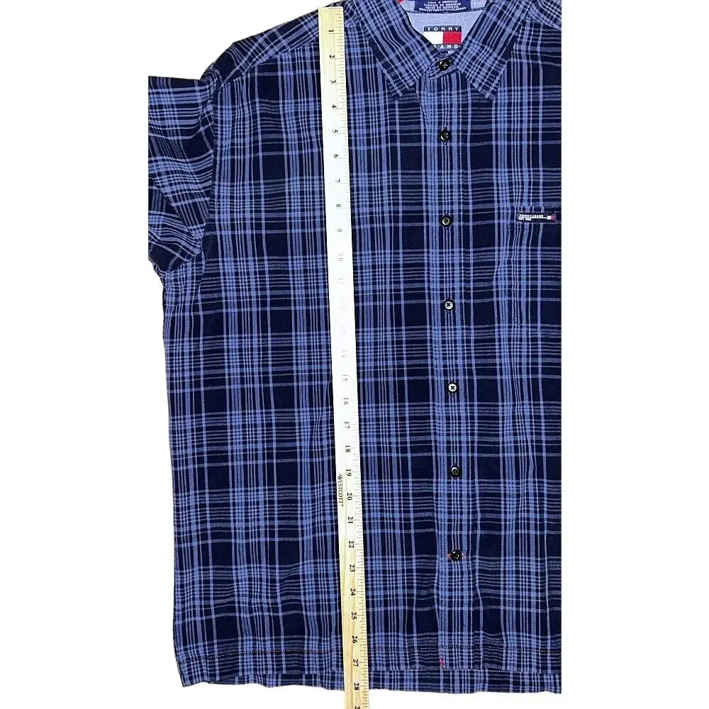 Tommy Hilfiger Jeans Men's Large Blue Plaid Long Sleeve Button Up Shirt